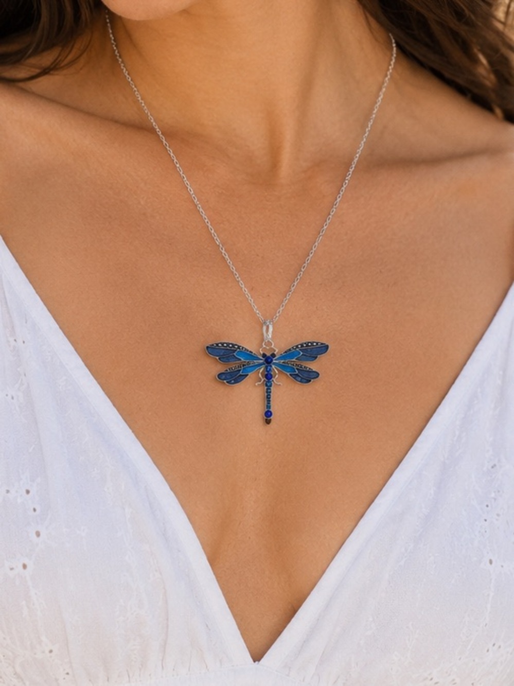 🌸 Dragonfly Pendant - NWOT Blue with Adjustable Chain